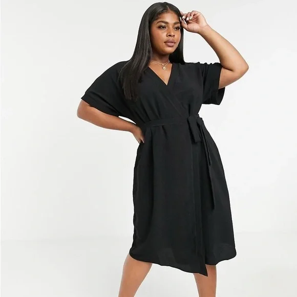 ASOS DESIGN Curve Wrap Midi Dress Olive Green Size US 14 / UK 18 - Picture 8 of 11
